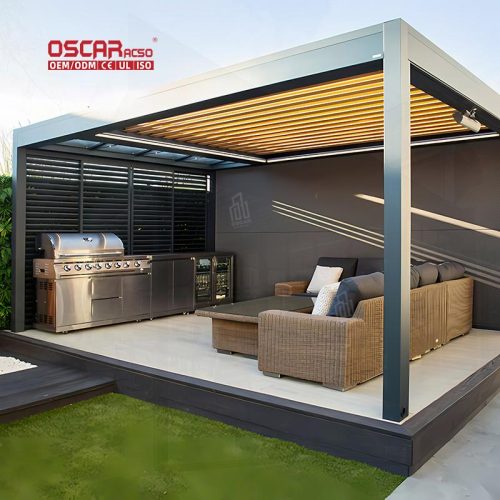 Bioclimated Waterproof Aluminum Louvre Roof Opening Closing Pergola Ideal Garden Patio Backyard Retractable Pergola