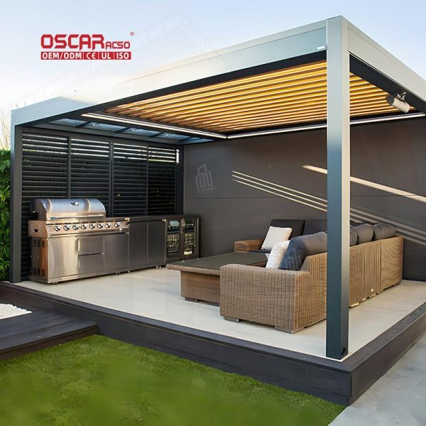 Outdoor Garden Motorized Adjustable Louvered Pergola Patio Balcony Yard Retractable Pergola