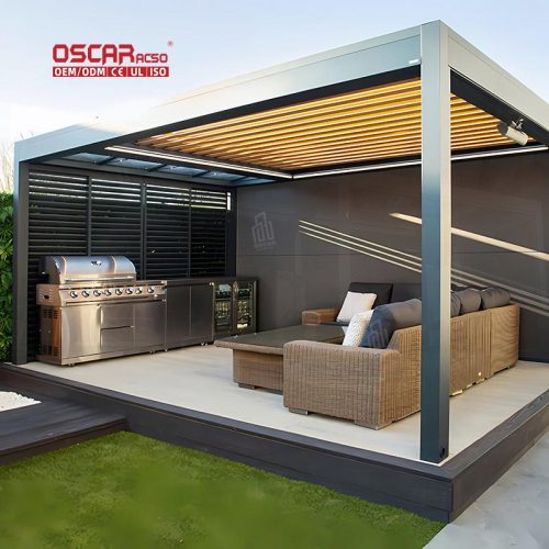 Modern Waterproof Aluminum Coverings Pergolas Electric Opening Suitable Gardens Patios Backyards Retractable Pergola
