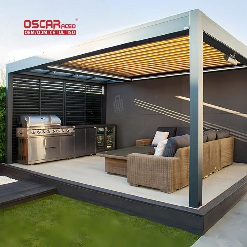 Free Standing Waterproof Motorized Louvered Pergola Awning Systems Garden Patio Backyard Retractable Pergola