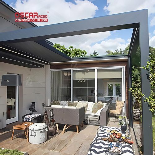 Motorized Adjustable Diy Aluminium Slat Roof Terrace Pergola 5X5M with Wind Sensors Outdoor Garden Patio Retractable Pergola