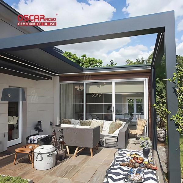 Modern Style Aluminium Louver Free – Standing Motorized Pergola Commercial Outdoor Garden Patio Retractable Pergola