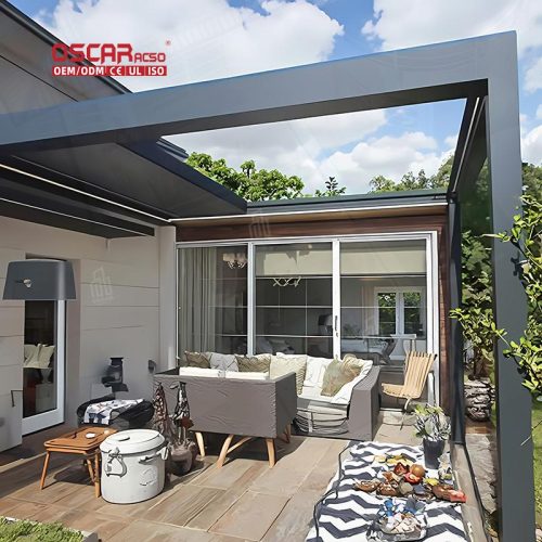Sustainable Adjustable Bioclimated Motorized Outdoor Aluminium Louvers Pergola Garden Patio Terrace Retractable Pergola