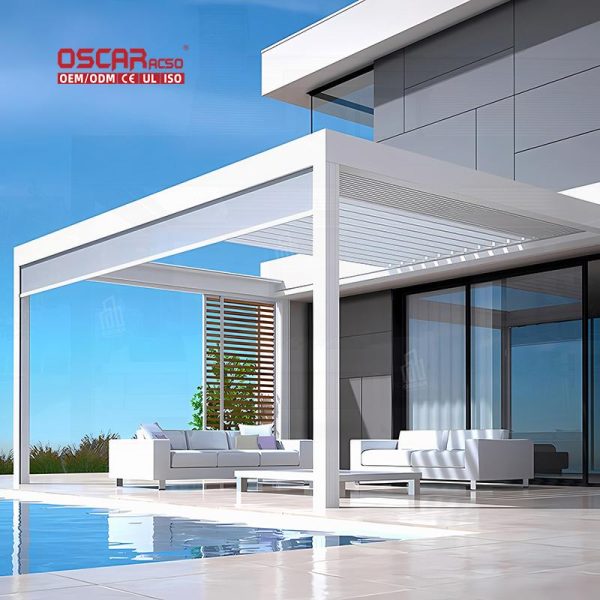 Automatic Rainproof Outdoor Aluminum Louvered Roof Terrace Backyard Ideal Patio Garden Deck Retractable Pergola