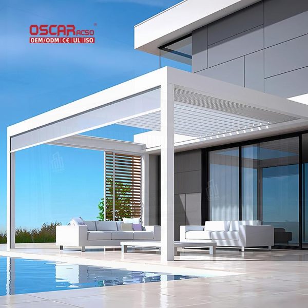 Waterproof Motorized Outdoor Aluminium Louvres Bioclimatic Sun Awning Garden Patio Balcony Retractable Pergola