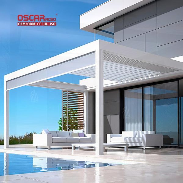 Motorized Shade Covers Patio Balcony Outdoor Spaces Retractable Pergola