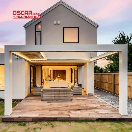 Garden Waterproof Motorized Louvered Shutters Bioclimatic Modern Pergola Roof Courtyard Patio Backyard Retractable Pergola