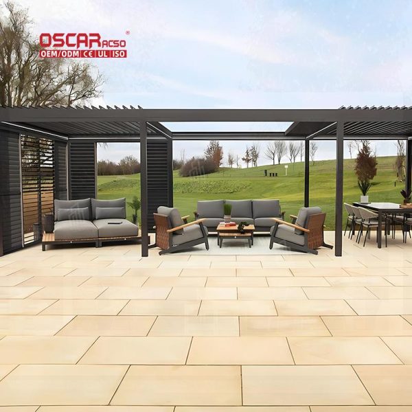 Retractable Aluminium Outdoor Motorized Louvered Brackets Garden Patio Backyard Bioclimatic Gazebo Retractable Pergola