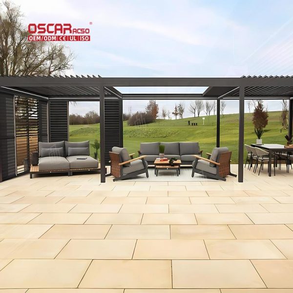 Louvre Pergola with Automatic Opening Closing Function and Built in Led Lights Garden Patio Backyard Retractable Pergola