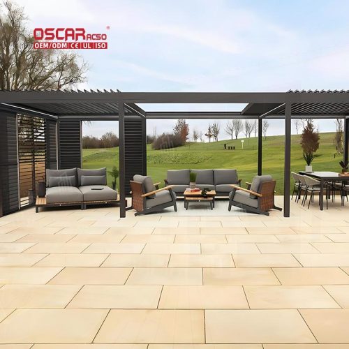 Electrical Bio - Climatic Designed Motorized Aluminium Louvered Pergola Outdoor Garden Patio and Balcony Retractable Pergola