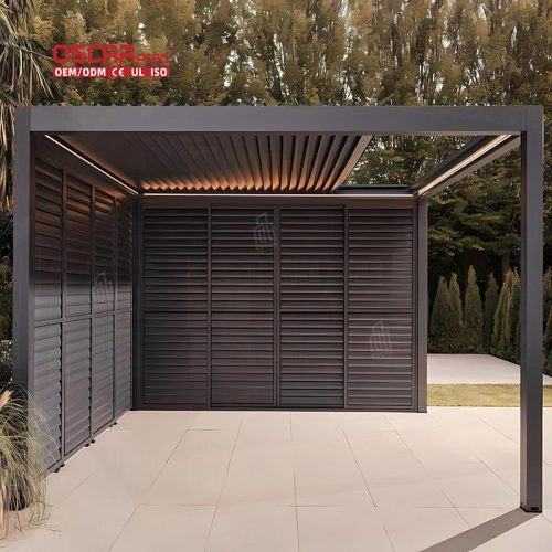 Outdoor Adjustable Waterproof Square Shutter Louver Gazebo Garden Patio Backyard Aluminum Outdoor Roof Retractable Pergola