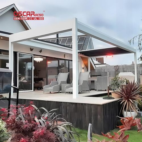 Waterproof Openable Louvre Roof Aluminum Patio Pergola Systems with Led Lights Garden Balcony Terrace Retractable Pergola