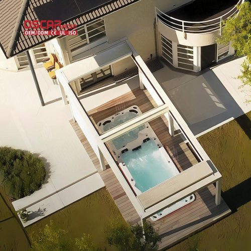 Outdoor Garden Aluminium Electric Waterproof Louvered Roof Structure with Glass Panels Patio Balcony Terrace Retractable Pergola