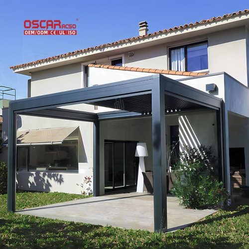 Louvered Aluminum Waterproof Manual Pergola Outdoor Garden Patio Mediterranean  Style Gazebo Pavilion Retractable Pergola
