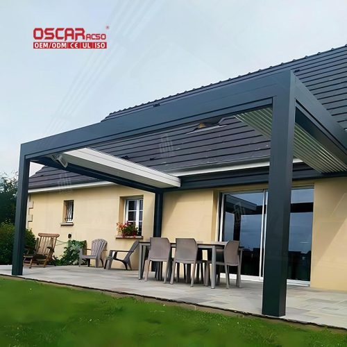 Outdoor Waterproof Electric Metal Aluminium Pergola Pavilion Garden Terrace Roof Living Retractable Pergola
