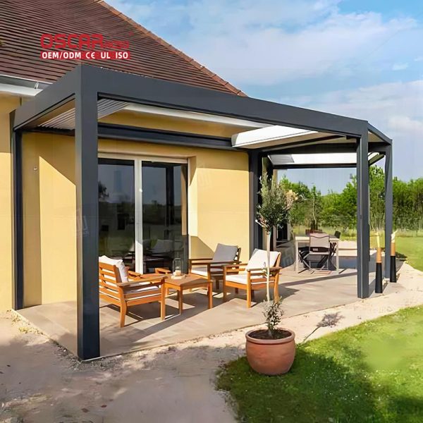 Outdoor Electric Bioclimatic Sunshade Structure Garden Patio Driveway Retractable Pergola