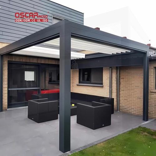 Aluminum Louver Bioclimatic Pergola Outdoor Terrace Roof with Curtain Garden Patio Balcony Retractable Pergola
