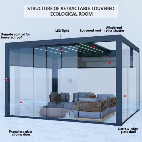 Modern Design Easily Assembled Retractable Sliding Outdoor Balcony Electric Roof Kit Patio Garden Terrace Retractable Pergola
