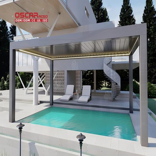 Hot Sale Easily Assembled Outdoor Garden Louver System Electric Patio Canopy Backyard Balcony Poolside Retractable Pergola