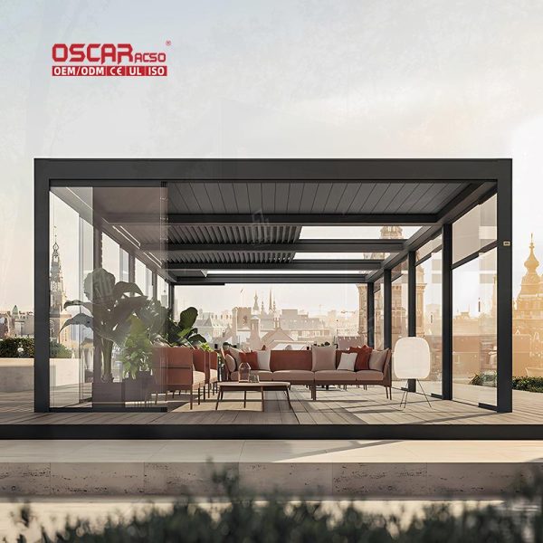 Motorized Retractable Aluminium Roof Louver Pergola Garden Patio Balcony Eco – Friendly Sustainable Retractable Pergola