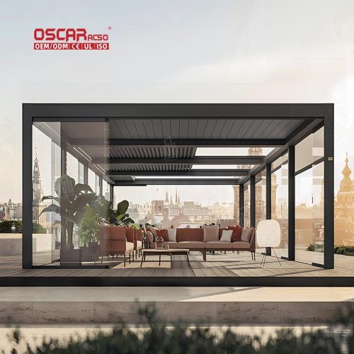 Pergola Roof with Side Sun Screen Modern Designs Outdoor Electric Aluminum Pergola Garden Patio Backyard Retractable Pergola