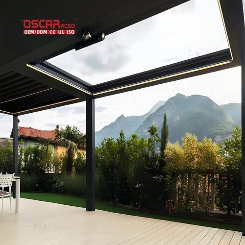 Motorised Outdoor Sunshade Modern Aluminium Louvre Roof Bioclimatic Shading Structure Garden Patio Backyard Retractable Pergola