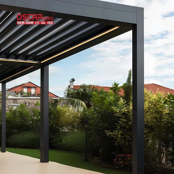 Swimming Pool Electric Waterproof Aluminum Pergola with Side Screen Modern Designs Backyard Garden Patio Retractable Pergola