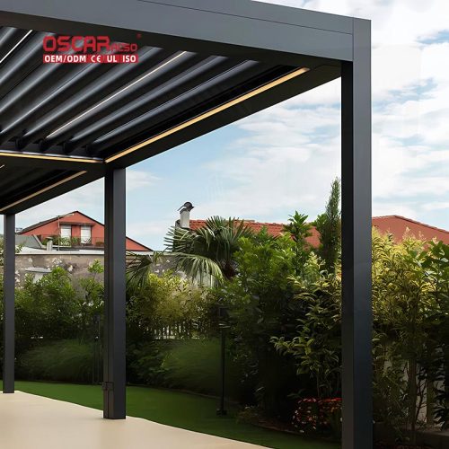 Sustainable Waterproof Customized Electric Outdoor Aluminium Louvered Pergola Cover Garden Patio Poolside Retractable Pergola