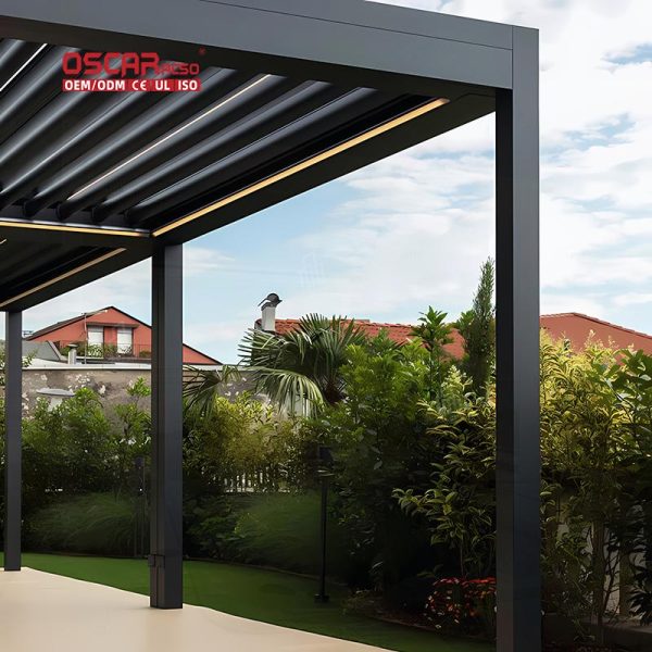 Outdoor Motorized Louver Aluminium Gazebo Garden Backyard Poolside Stylish Functional Retractable Pergola