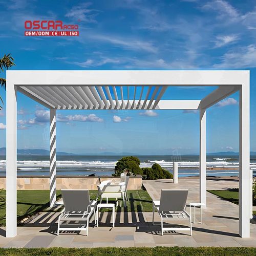 Motorized Opening Retractable Louvered Aluminum Roof with Led Strips For Swimming Pool House Outdoor Patio Retractable Pergola