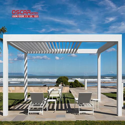 Remote - Controlled Waterproof Sliding Curtain Outdoor Aluminum Structure Ideal Garden Patio Backyard Retractable Pergola