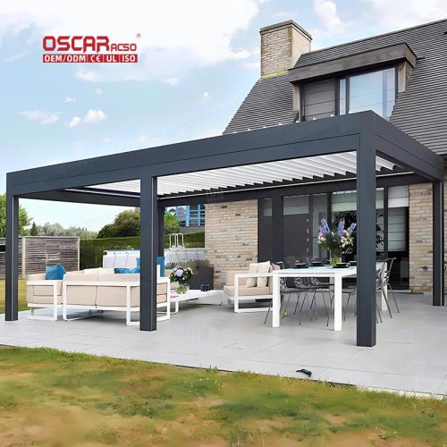 3X3 3X4 4X4 6X4M Modern Outdoor Bioclimatic Aluminum Led Louvered Sunshade Structure Garden Patio Balcony Retractable Pergola