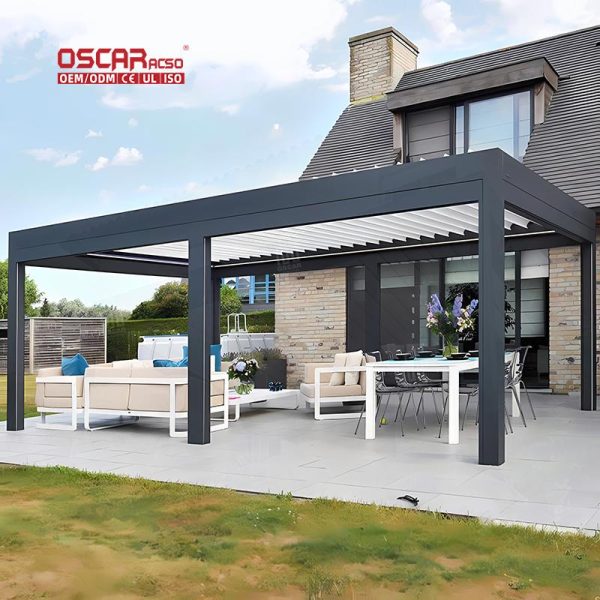 3X3 3X4 4X4 6X4M Modern Outdoor Bioclimatic Aluminum Led Louvered Sunshade Structure Garden Patio Balcony Retractable Pergola