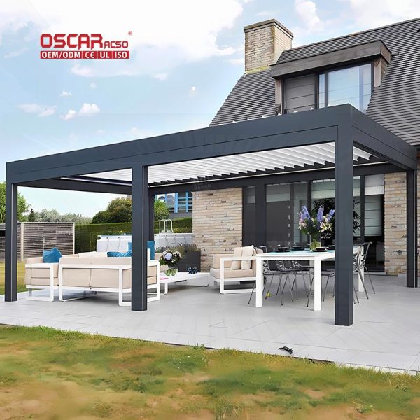 Resistant Adjustable Louvered Roof Kits Patio Balcony Backyard Outdoor Bioclimatic Aluminum Structure Retractable Pergola