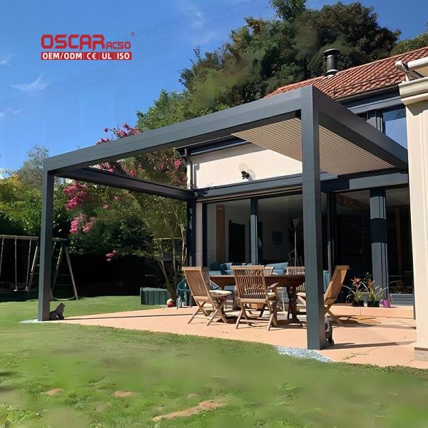 Wall – Mounted Aluminum Louvre Roof System Pergola and Pavilion Ideal Backyard Patio and Garden Retractable Pergola