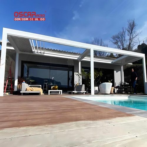 New Design Outdoor Waterproof Electric Louver Roof Garden Awnings with Lighting Patio Balcony Terrace Retractable Pergola