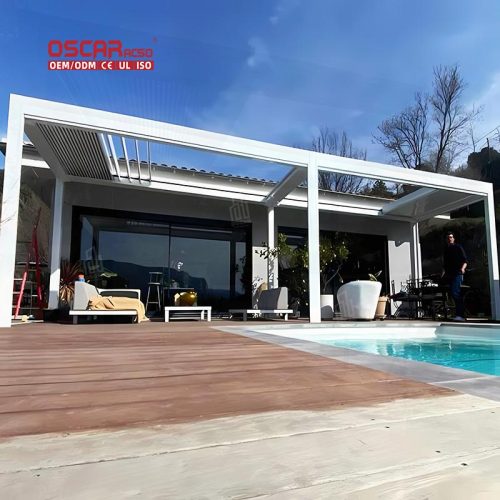 Electric Opening Waterproof Louvered Roof Outdoor Bioclimatic Pergola in Garden Patio Balcony Retractable Pergola