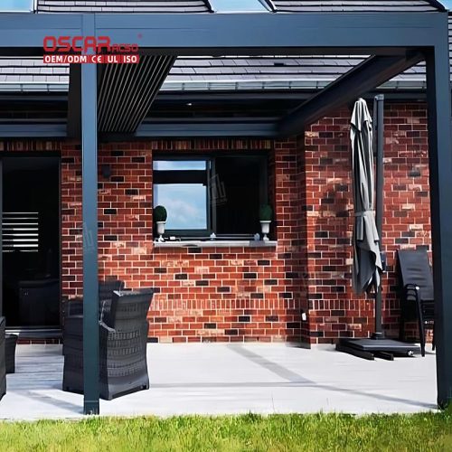 Aluminum Wall - Mounted Louvre Roof System Patio Garden Balcony Outdoor Shading and Ventilation Structure Retractable Pergola
