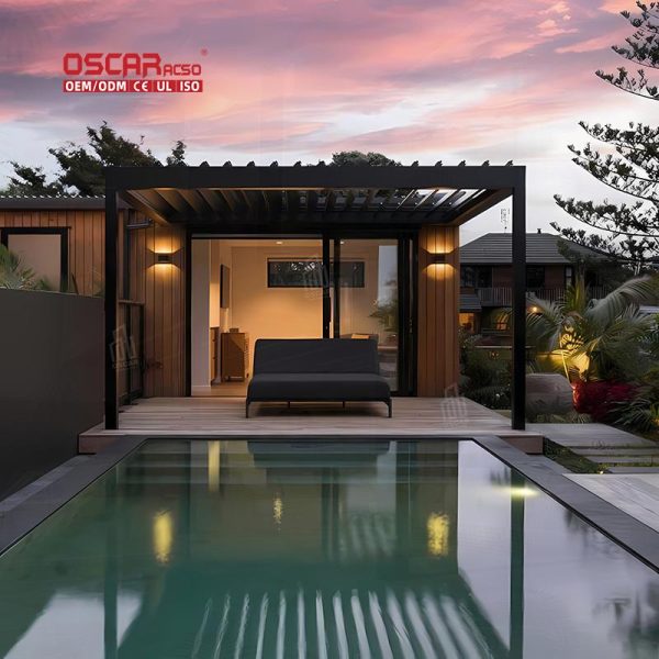 Outdoor Customizable Aluminium Electric Patio Roof System with Louvered Design Gardens Yards and Patios Retractable Pergola