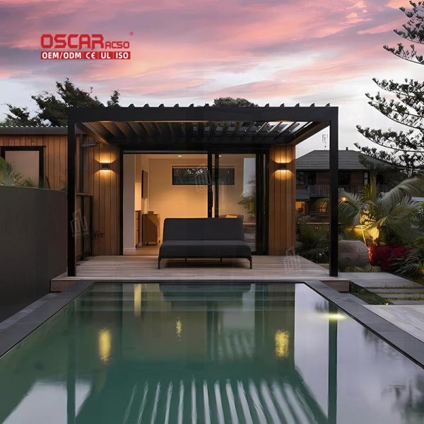 Motorized Louver Roof System Kits Outdoor Garden and Patio with Bioclimatic Design and Aluminium Structure Retractable Pergola