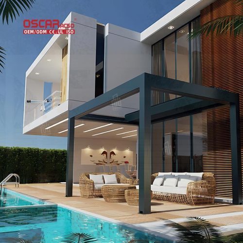 Rainproof Sunshade Motorised Aluminum Pergola Louver Garden Patio Poolside Western  Style Shady Structure Retractable Pergola