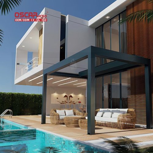 Modern Outdoor Bioclimatic Aluminium Louvered Pergola with Motorized Screen Garden Patio Backyard Retractable Pergola