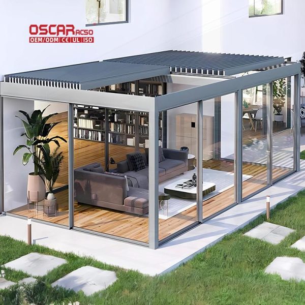High Quality Modern 6X4M Outdoor Aluminium Bioclimatic Motorized Pergola Garden Patio Balcony Retractable Pergola