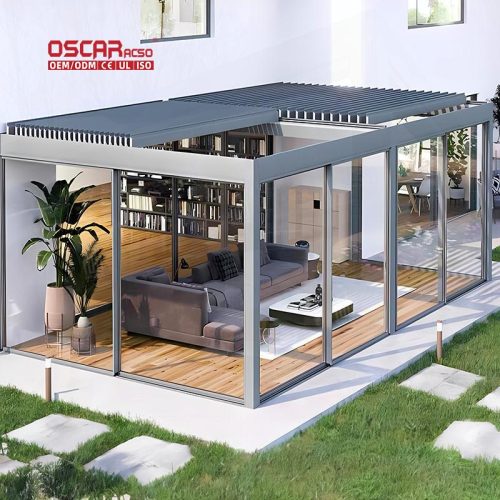 Electric Sunshade with Led Light and Automatic Roof System Modern Aluminium Structure Garden Patio Terrace Retractable Pergola