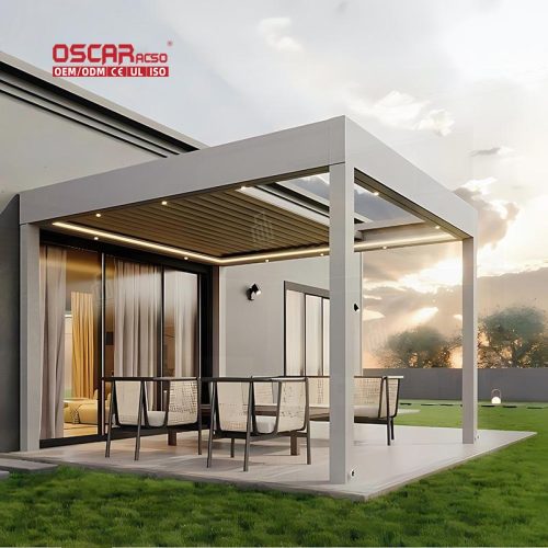 Waterproof Louvered Roof with Led Light Customized Motorized Aluminium Shade Garden Patio Backyard Outdoor Retractable Pergola