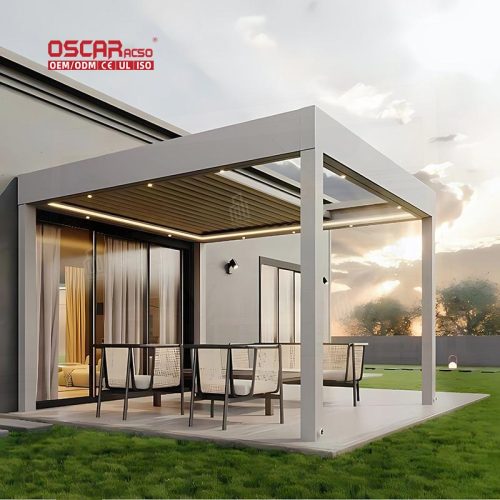 Modern Designs Electric Aluminum Pergola with Side Sun Screen Swimming Pool Outdoor Areas Retractable Pergola