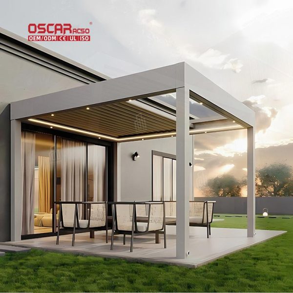 Controlled Electric Louvre Roof Outdoor Garden and Yard Waterproof and Durable Ideal Parties and Relaxing Retractable Pergola