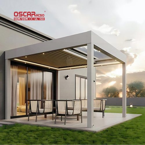 Motorized Waterproof Aluminum Louvered Outdoor Sunshade Shelter Kits Patio Garden Poolside Retractable Pergola