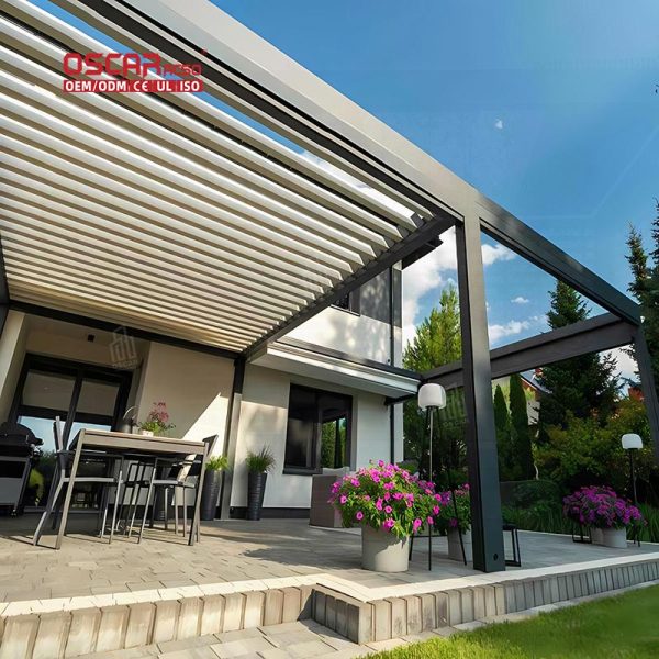 Outdoor Adjustable Aluminum Louvre Roof System Kit Garden Patio Poolside Retractable Pergola