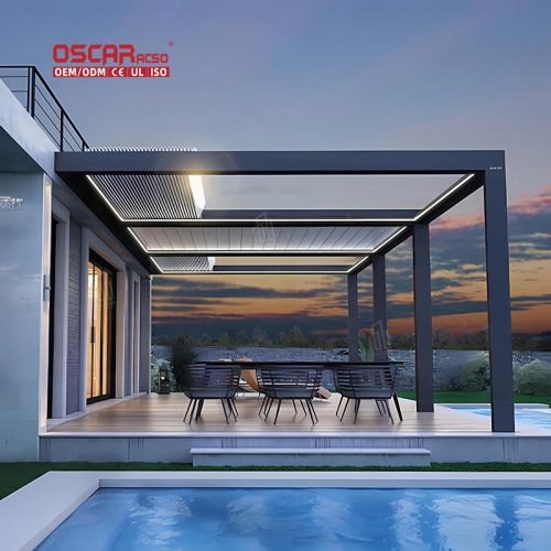 Electric Motorized Aluminium Canopy Louvre Outdoor Garden Pavilion Pergola Patio Balcony Backyard Retractable Pergola
